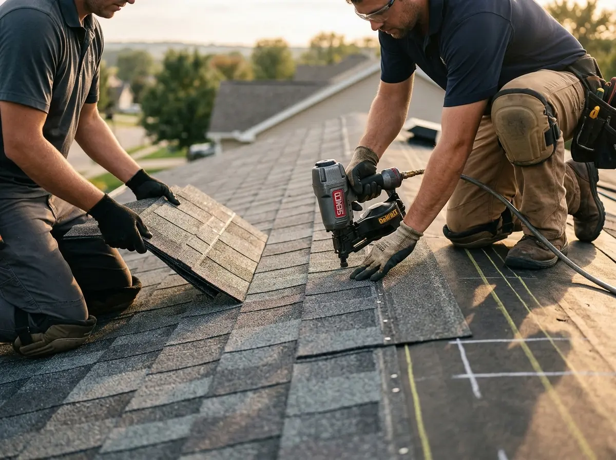 Professional roofer working on a residential roof in Southgate